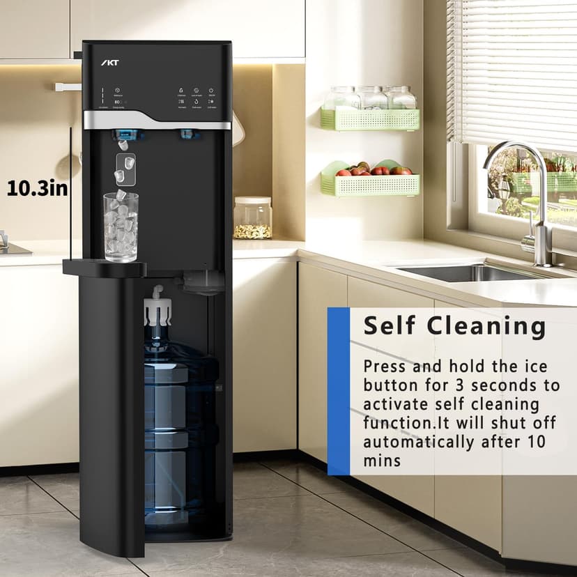 IKT Hot and Cold Water Cooler Built in Ice Maker Bottom Loading 5 Gallon, Bullet Ice 22lbs Per Day, LED Display, for Home or Office Black