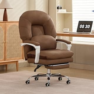 Ergonomic Office Chair for Big and Tall with Lumbar Support,Brown PU Leather High Back Executive Chair with Sedentary Vibration Reminder,Foot Rest,Reclining Function for Long Hours of Home Office
