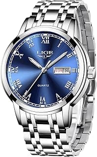 LIGE Mens Watch, Analog Men's Wrist Watches, Stainless Steel Style, Quartz Movement Calendar Function, 3ATM Waterproof, Clear Luminous Display, Business Social Matching