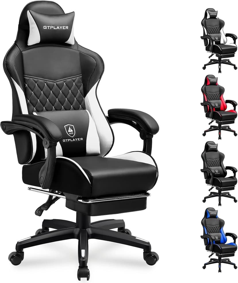 GTPLAYER Gaming Chair, High Back Leather Computer Gaming Chair with Footrest, Ergonomic Height Adjustable Office Chair with Removable Cover and Lumbar Support for Gaming and Work (WT)