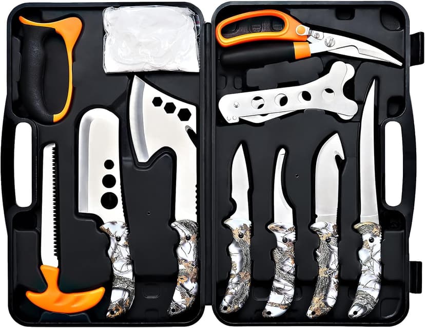 Portable Butcher Game Processor Set, 12 Pieces KNINE OUTDOORS Hunting Deer Knife Set Field Dressing Kit B099QTQ98L