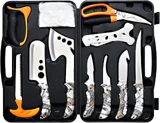 Portable Butcher Game Processor Set, 12 Pieces KNINE OUTDOORS Hunting Deer Knife Set Field Dressing Kit B099QTQ98L
