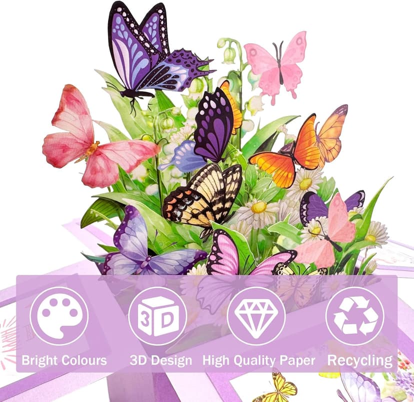 Happy Birthday Gifts Cards for Women, Daughter, Mom, Sister, Friend, Butterflies Greeting Card with Blank Notecard & Envelope Birthday Cards for Women, Butterfly Pop Up Card Box B0FHW31JY5