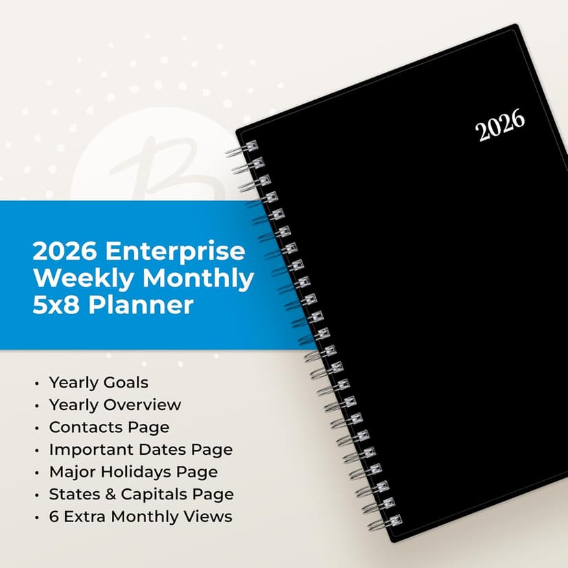 Blue Sky 2026 Weekly and Monthly Planner Calendar, Includes January 2026 - December 2026, 5" x 8", Flexible Cover, Wirebound, Laminated Tabs, Enterprise
