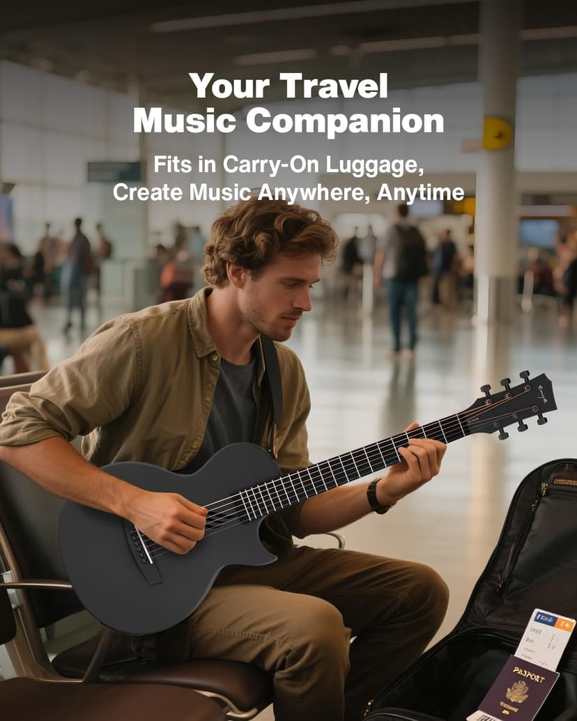 Enya Nova Go Carbon Fiber Travel Acoustic Guitar | 1/2 Size Lightweight Moisture-Proof Guitara | Adult & Beginner Portable Guitar with Gig Bag & Accessories (Black)