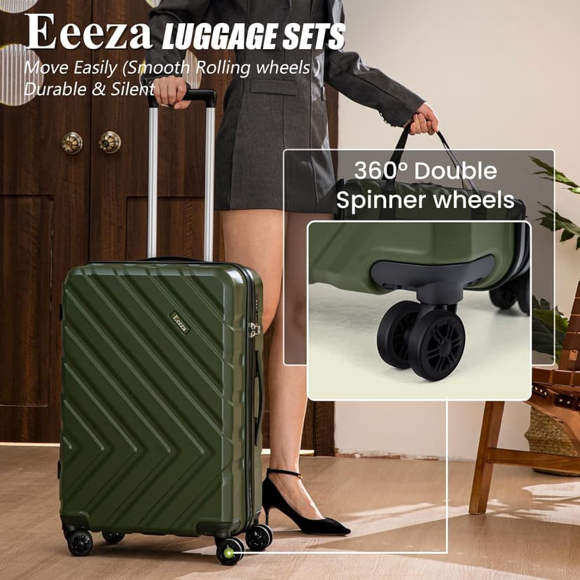 Eeeza Luggage Sets 5 Piece, Suitcases with Wheels, ABS Hard Case Luggage with TSA Lock Spinner Wheels, Carry On Luggage Set(5 Piece Sets (20"/24"/28"/DB/TB))