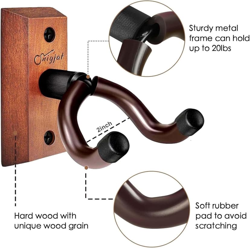 SNIGJAT Guitar Wall Mount 2 Pack, Wood Guitar Hanger Wall Hook with Screws, Guitar Stand Wall Mount Holder for Acoustic Guitar, Banjo, Bass,Guitar Accessories Gifts for Guitar Players