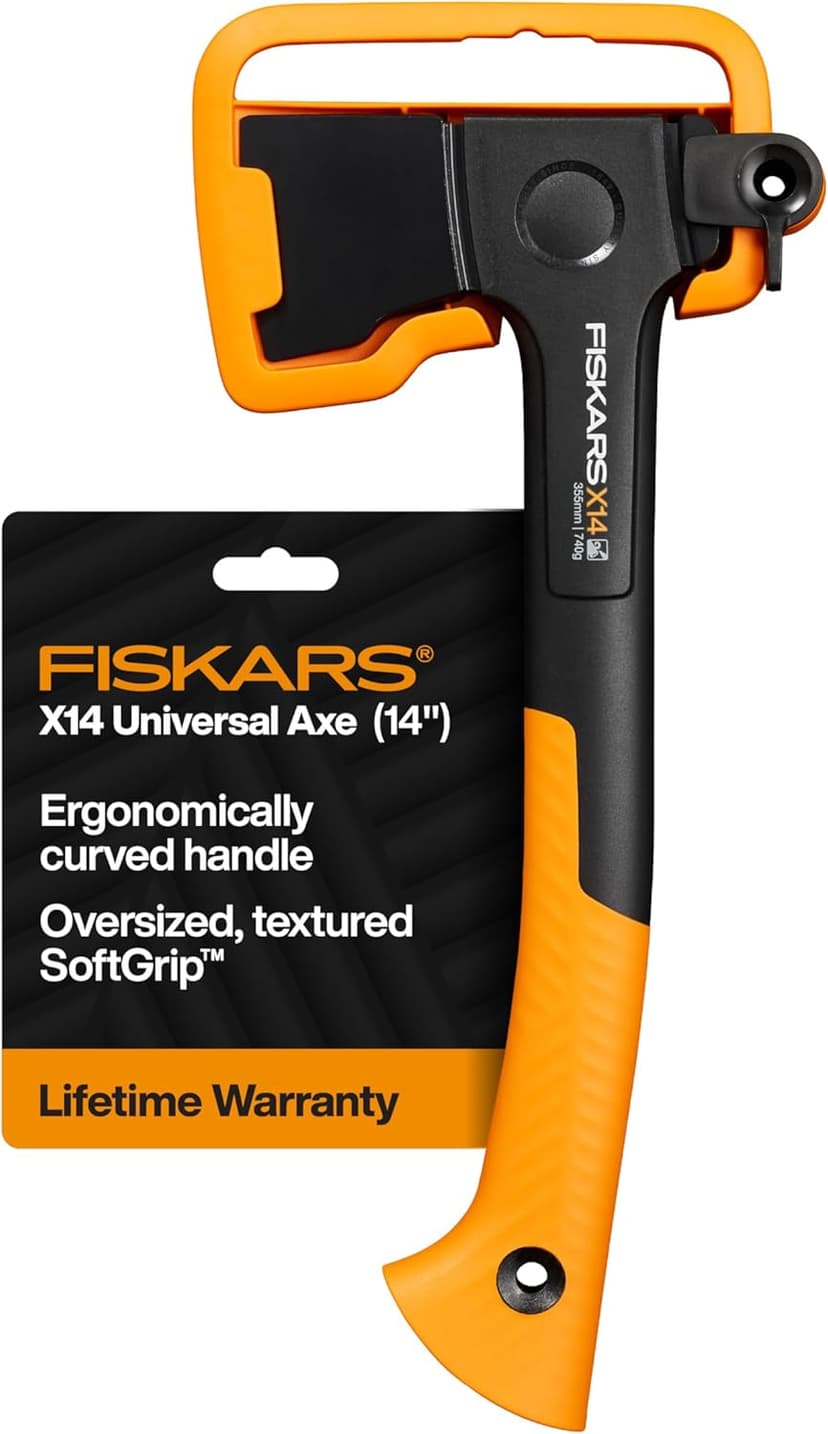 Fiskars X14 Universal Hatchet 14", Forged Steel Blade for Limbing & Chopping Kindling, Ergonomic Curved FiberComp Handle & Low-Friction Coating for Clean Cuts in Fresh Resinous Wood