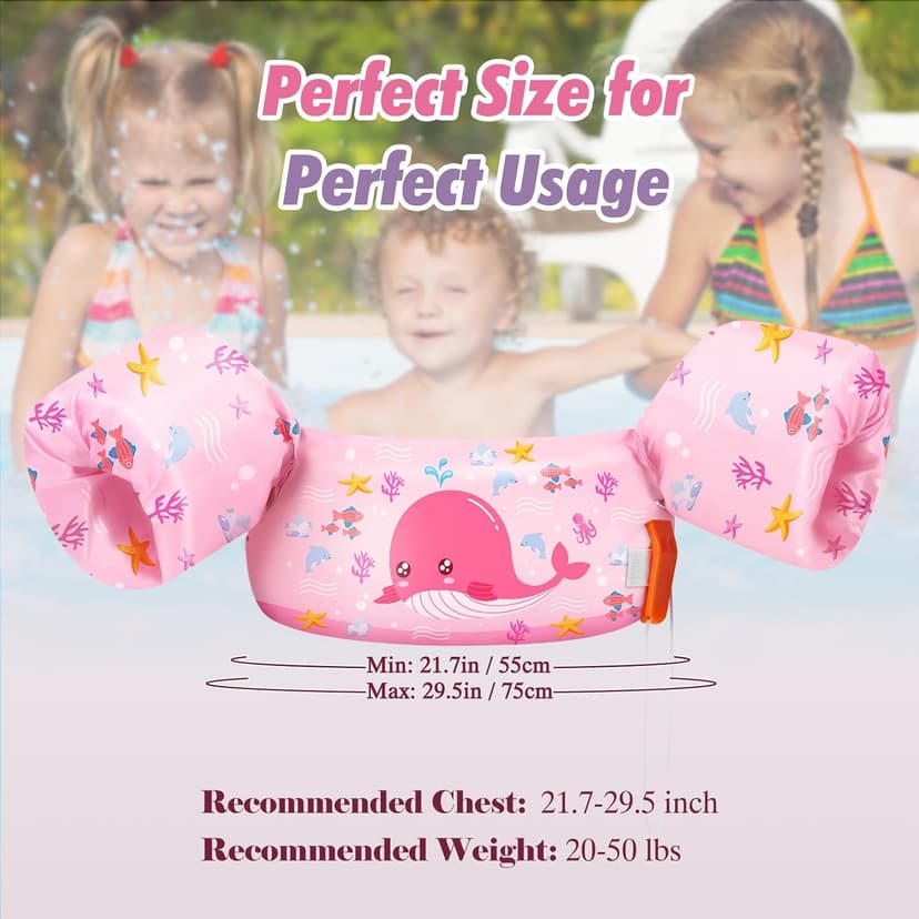 HeySplash Swim Vest for Kids, Toddler Pool Floaties, Children Swimming Vest with Adjustable Strap, Swim Jacket Water Wing Arm Float, Puddle Sea Beach Boat Jumper Boy Girl Baby