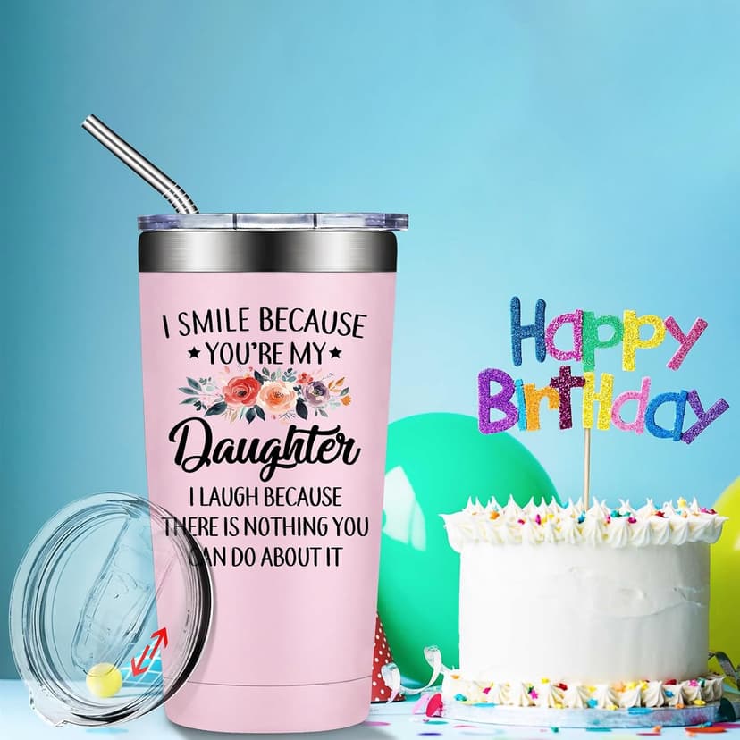 Mothers Day, Christmas, Birthday Valentine's Day Gifts for daughter Adult - I Smile Because You Are My Daughter Grifarny Daughter Gifts from Mom, Dad - to My Daughter Tumbler Cup 20oz