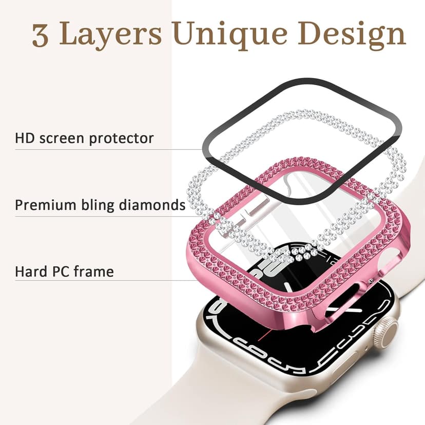 Newlibery Bling Watch Case with HD Screen Protector Women Compatible with Apple Watch 40mm Diamond Protective PC Face Cover Frame Protector for iWatch Series 6/5/4/SE/SE2/SE3 Pink