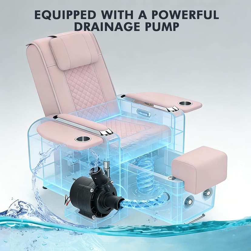 Artist hand Spa Chair with Foot Spa Basin, Manicure & Massage Chair, Electric Recline, 4-Head Back Massage, Hot/Cold Water Controls, LED Light & Jet Tub, Fast Drain Pump, Pull-Out Bowl (Pink)