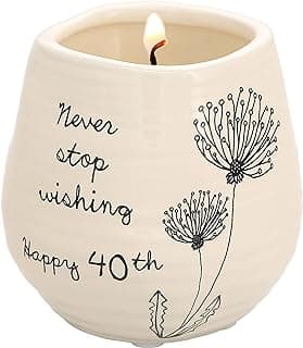 Pavilion Gift Company Never Stop Wishing Happy 40th Birthday - 8 oz Soy Wax Candle with Wick in A Yellow Ceramic Vessel 8 oz-100 Scent: Serenity, 3.5 Inch Tall
