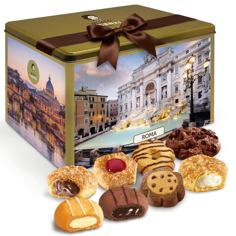 Matilde Vicenzi Roma Cookie Gift Tin - Italian Pastries & Cookies in Individually Wrapped Trays - Bakery Dessert Gifts For Birthdays, Thank You, Get Well and Every Special Occassion - Puff Pastry, Assorted Cookies in Italian Design Gift Tin 32.5oz (920g)