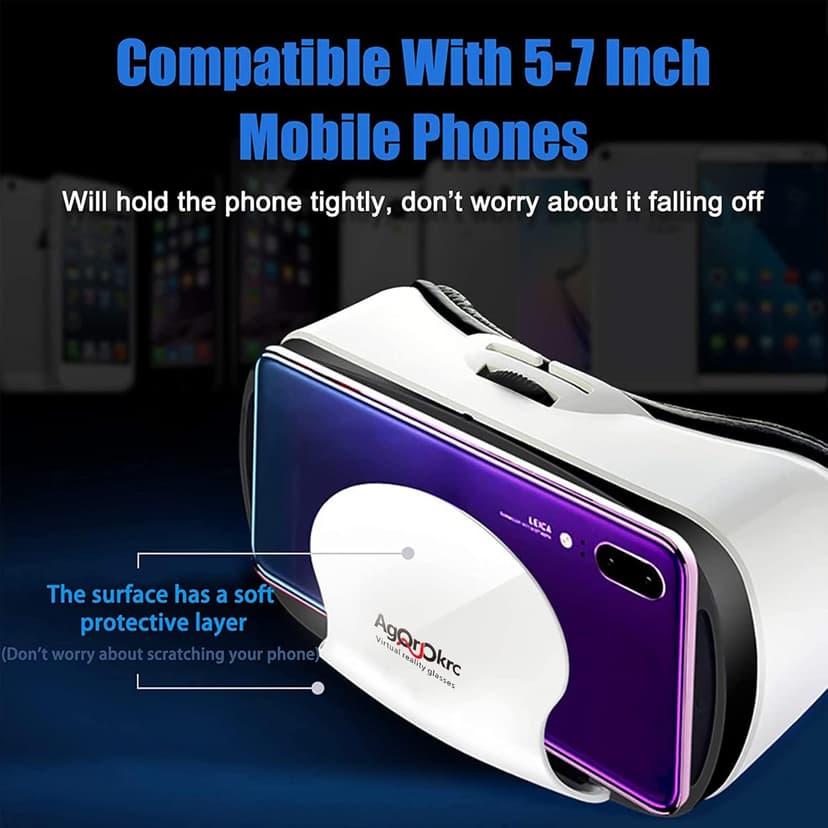 VR Headset with Controller Adjustable 3D VR Glasses Virtual Reality Headset HD Blu-ray Eye Protected Support 5~7 Inch for Phone/Android (White)