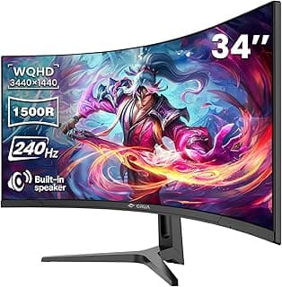 CRUA 34" Curved Gaming Monitor, 240Hz WQHD 3440x1440, UltraWide 21:9, 1500R VA, 120% sRGB, FreeSync, Built-in Speakers, Ideal for Gaming, Streaming, and Office Use, Wall Mountable Installs-Black
