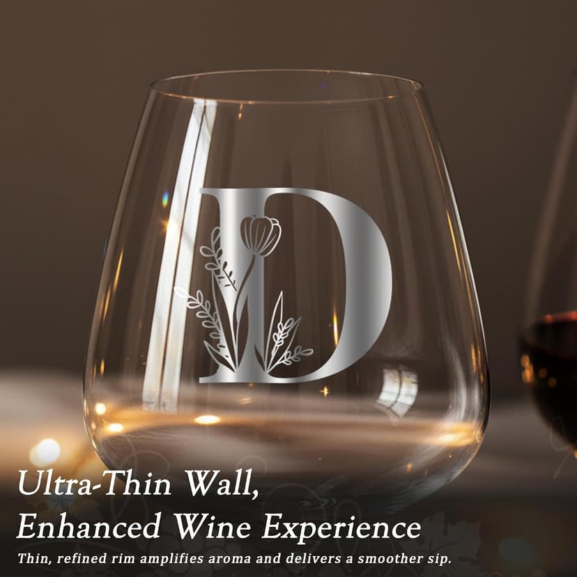 Personalized Crystal Wine Glasses for Women Adult Her Sister Mom Aunt Friend Best ship Grandma Bestie Wife Daughter in Law Lady Birthday Cute Aesthetic Custom Initial Gift Alphabet Present,D B0FLC5V7V7