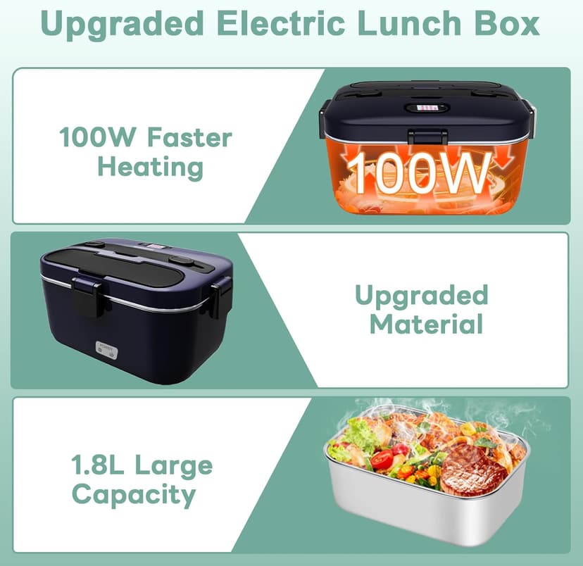 100W Fast Heating, Portable Food Heater for Car, Truck, Office, Work, Travel, Construction Site, Gifts, 12/24V/110-230V DUPASU Electric Lunch Box Food Warmer, 1.8L Heated Lunch Box for Adults B0DXYYG8Q4