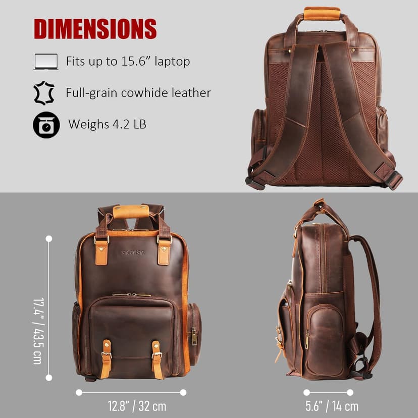 STAR VISTA Bernini Vintage Full Grain Leather Camera Backpack for DSLR/SLR, Camera Case for Photographers, with Tripod Holder, Fits 15.6" Laptop, Casual Outdoor Rucksack, YKK Zippers