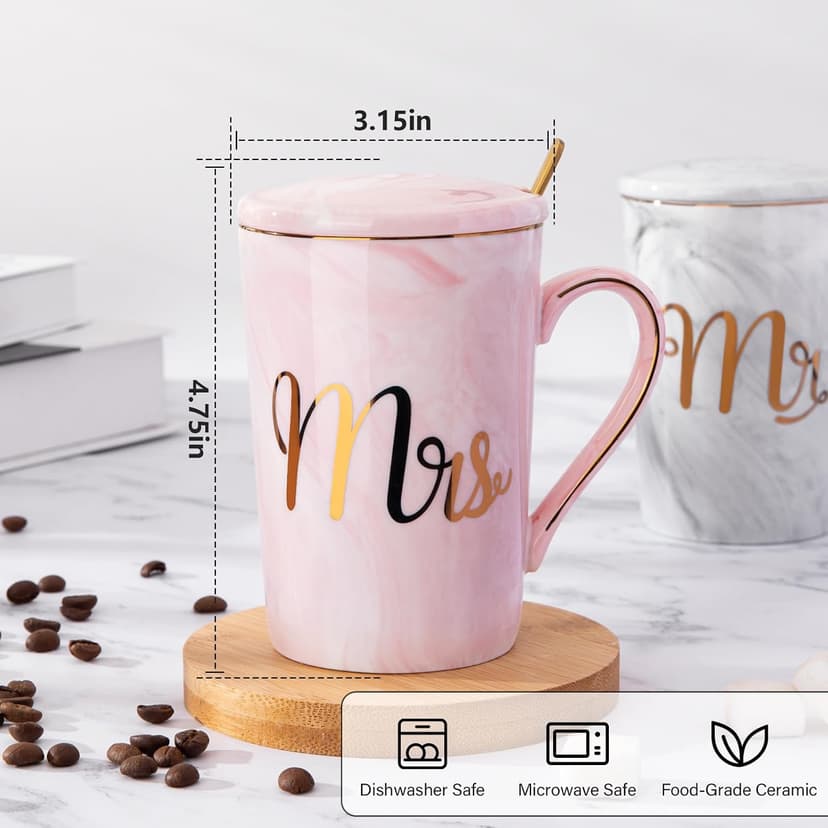 Gifts for Anniversary Bride and Groom, 14oz Ceramic Mr and Mrs Mug Set with Real Gold Foil, Greeting Card, Gift Box Biching Wedding Gifts for Couples 2026, Bridal Shower Engagement Gift B0CF3SG6DX