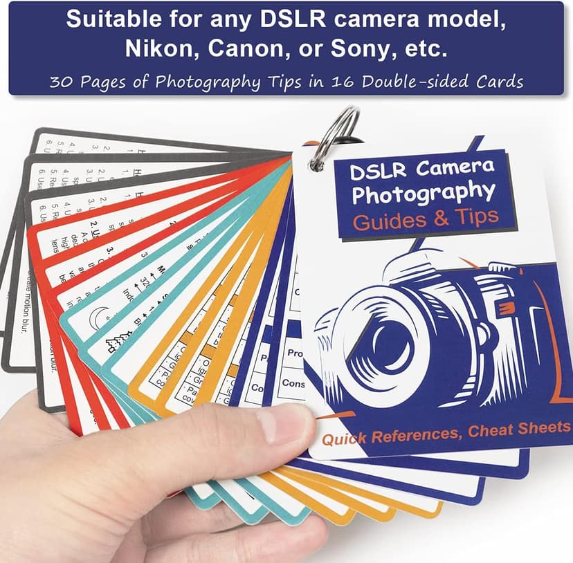 DSLR Cheat Sheet Photography Accessories Camera Accessories for Canon Nikon Sony Photography Gifts for Photographer Quick Reference Cards Guides Tips Settings Exposure Modes Composition And More 4×3in