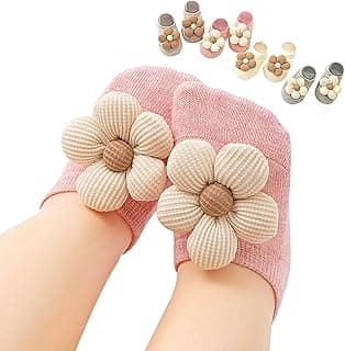 4Packs Baby Girls Socks,Flower Non-Slip Grips for Babies Toddler Princess Low Cut Ankle Socks for Girls