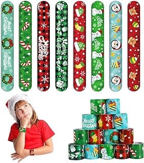 CCINEE 48Pcs Christmas Slap Bracelets，Xmas Slap Wristbands Assorted Pattern Snap Wristbands for Kids Christmas Party Favors Gift Bag Filler