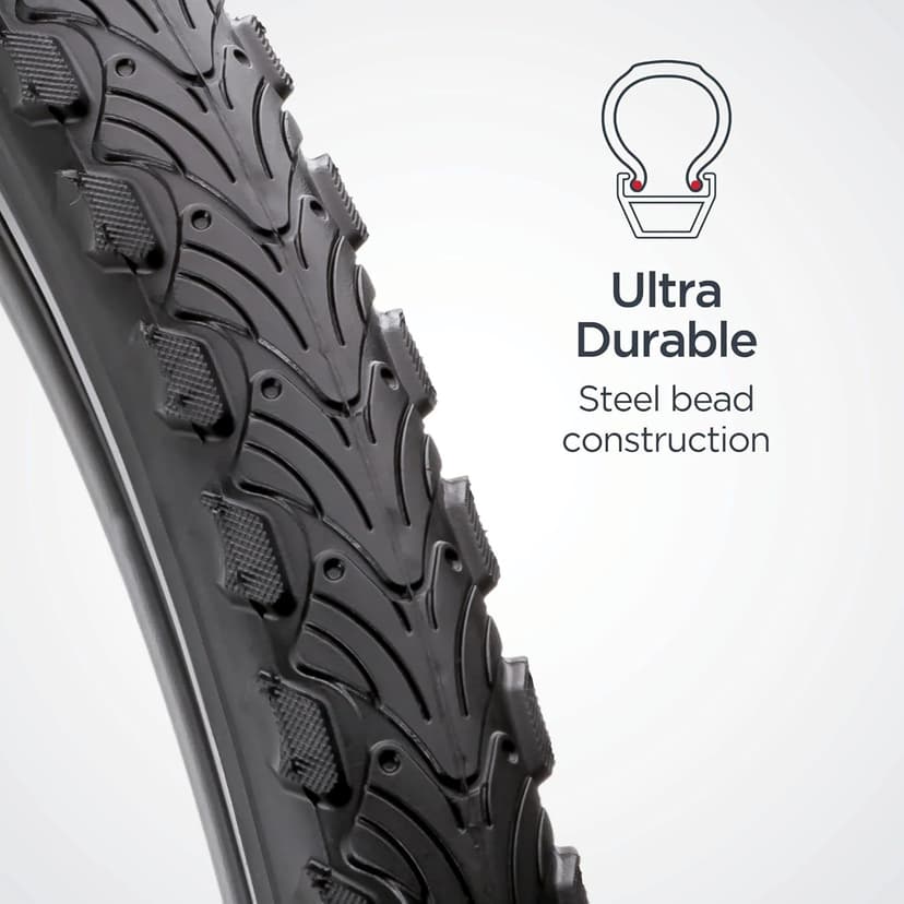 Schwinn Replacement Bike Tire, 26" x 2.0" Hybrid Bike Tire, Wider Tread Knob Spacing, Combination Tread, Fits Internal Rim Widths 19mm to 29mm, PSI Range 40 to 65