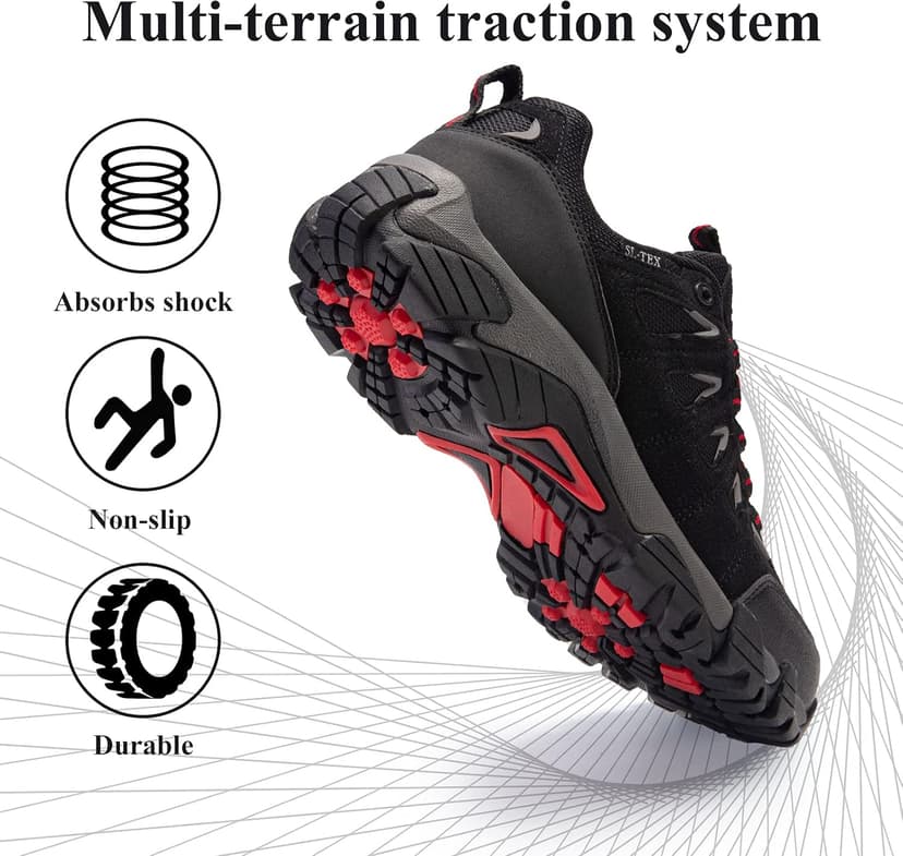 SHULOOK Men's Waterproof Hiking Shoes Lightweight Anti Slip Outdoor Ankle Boots Breathable Hike Trekking Trails Shoe