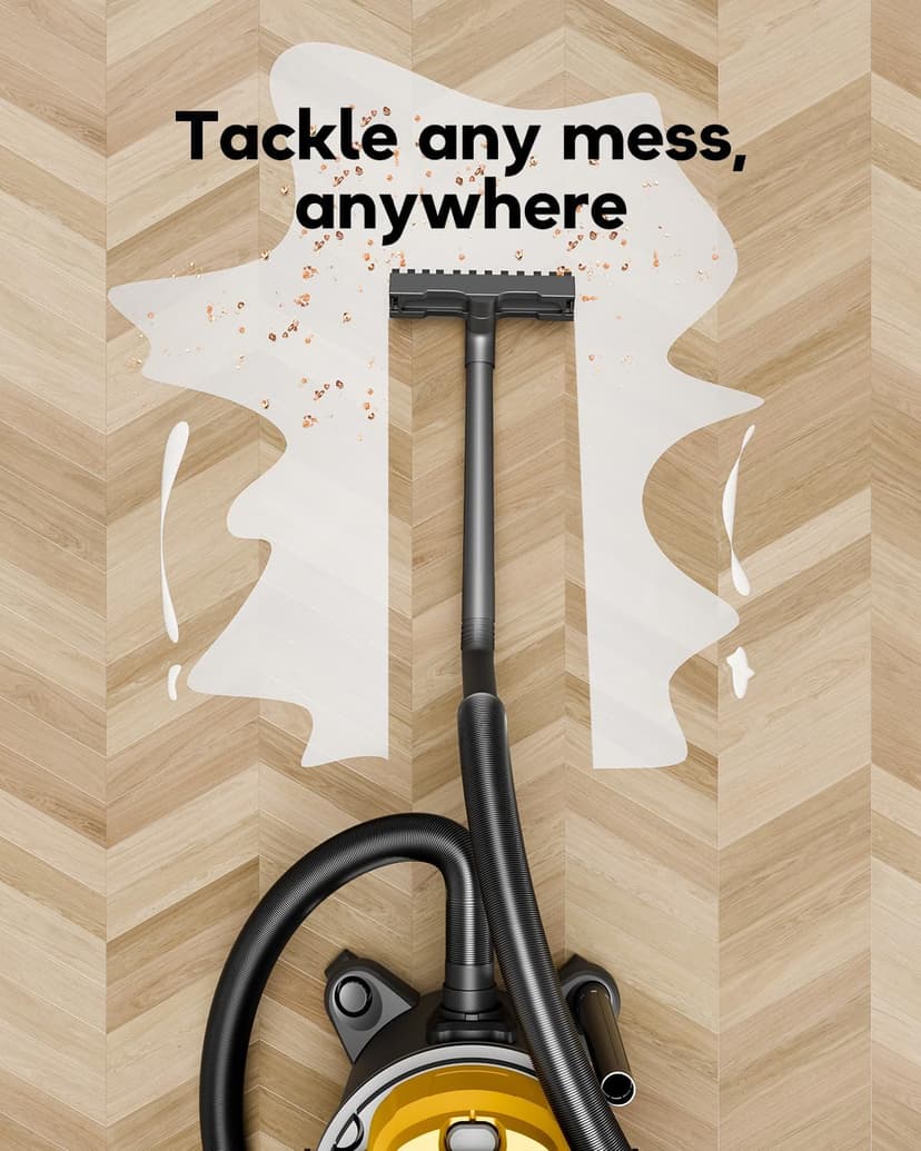 DeForce Cordless Shop Wet Dry Vacuums for DeWalt 20V Max Battery, 5.2-Gallon Portable Shop Vac, 17000Pa with Hose Nozzles HEPA Filters Wheels for Home Projects & Renovations, Mustard(No Battery)