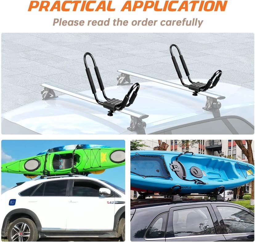Kayak Roof Rack, 1 Pair J-Bar Roof Rack with 2 Ropes. Heavy Duty Kayak Roof Carrier for Your Canoe SUV and Trucks
