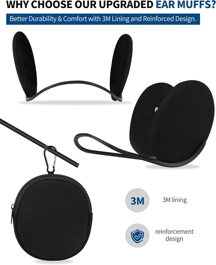 F Flammi Unisex Behind the Head Ear Muffs Foldable Winter Ear Warmers for Women & Men Ear Protection for Cycling Under Helmet