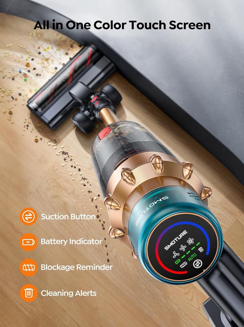 Cordless Vacuum Cleaner, 600W 50KPA 65 Mins Runtime Self-Standing Vacuum Cleaners for Home, Stick Vacuum with Charging Dock Station Removable Battery, Handheld Vacuum for Pet Hair/Carpet/Floor