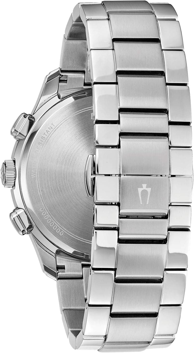 Bulova Men's Classic Wilton 3-Hand Chronograph, Luminous Hands, Roman Numeral Markers Domed Mineral Crystal, 43mm, Stainless Steel/Black Dial