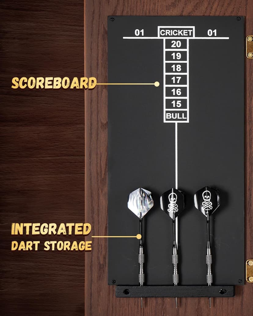 Yirinatek Sisal Dart Board Cabinet Sets, Decorative Dart Boards for Adults [6*Steel Darts] - Wooden Dartboard Cabinet with Integrated Scoreboard for Family Game Rooms