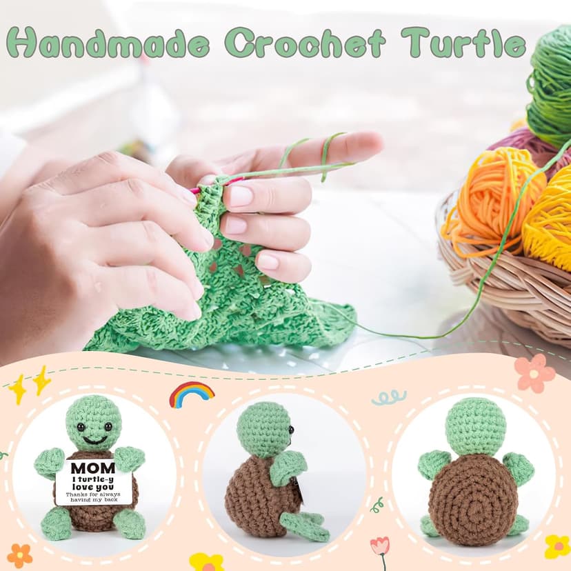 Christmas Birthday Gifts for Mom from Daughter Son, Mini Turtle Gifts for New Bonus Step Mom Mama Mother in Law, I Love You Cute Stuff Things Stocking Stuffers for Moms, Handmade Crochet Turtle Decor B0DF7K23VG