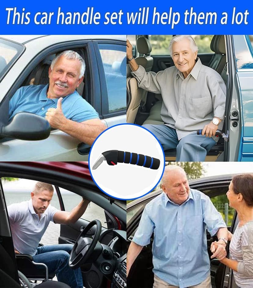 KOUNATSURI Car Door Handle for Elderly Car Assist Support Handle Multifunction Car Door Latch Bar for Seniors and Handicapped(Blue) B0B774BN41