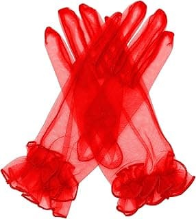 QRBTSCL Women's Ruffled Tulle Mesh Gloves Wedding Party Gloves Short Prom Evening Glove
