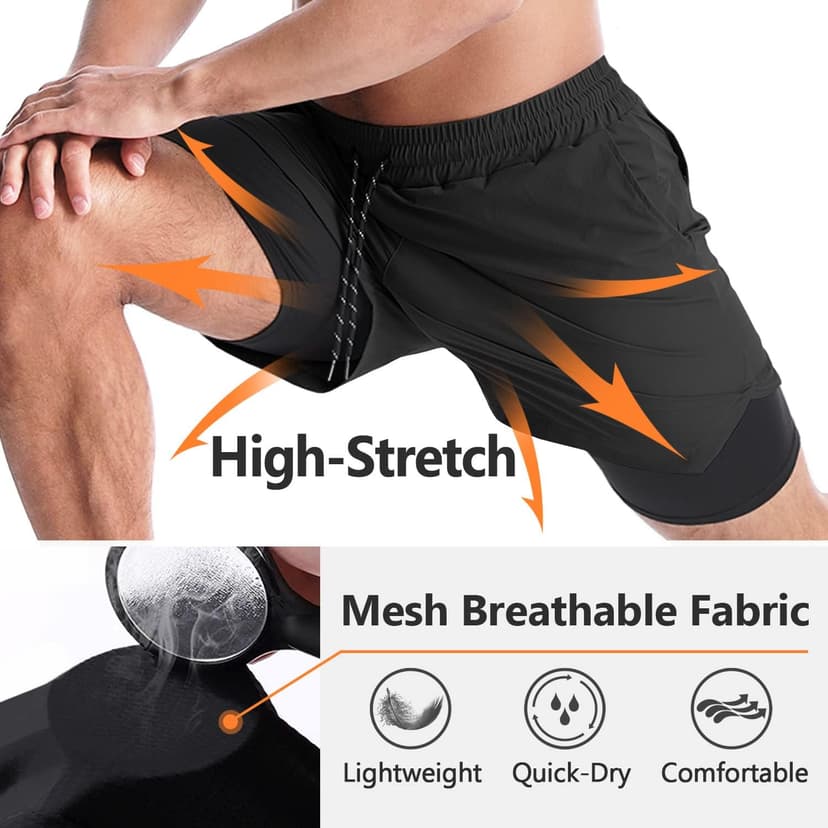 Aolesy Men's 2 in 1 Running Shorts 5" Workout Gym Athletic Shorts for Men Quick Dry Lightweight Training Shorts with Pockets