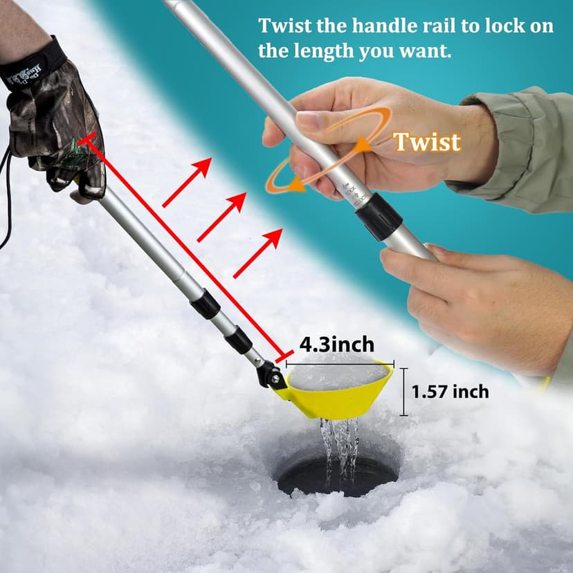 Huntury Retractable Ice Fishing Scoop Skimmer, Ice Scooper, Long Length, and Larger Spoon, No More Bending Over to Scoop Out Ice While Ice Fishing