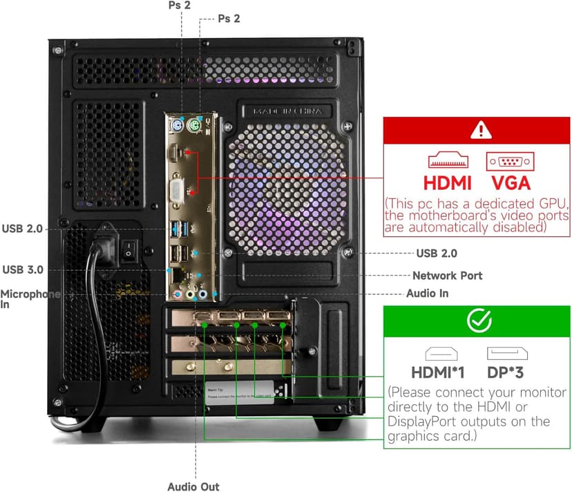 WIWB Gaming PC Desktop Ryzen 7 5700X, GeForce RTX 5060, 32G DDR4 RAM, 1TB NVME SSD, Prebuilt Tower Computer for Gaming, Home VR (Black)