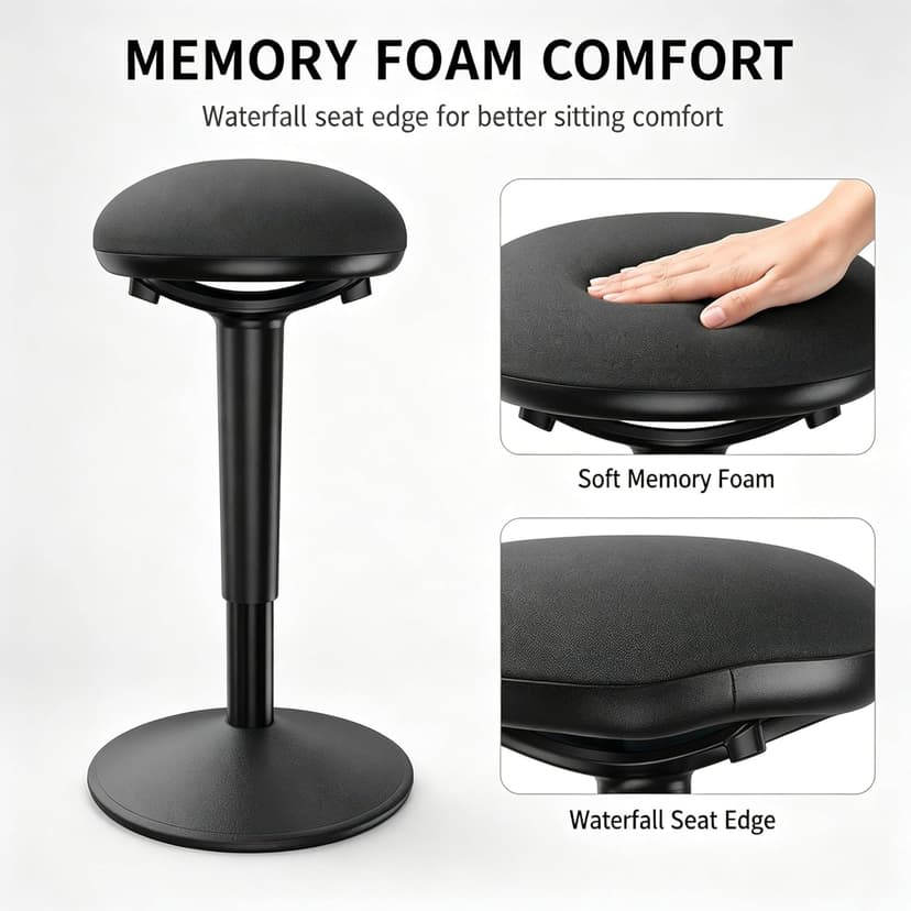 Standing Desk Chair with 360-Degree Standing Desk Chair with Memory Foam Seat Cushion, Lightweight & Flexible