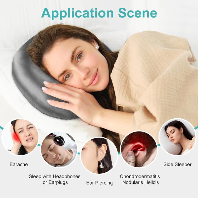 Piercing Pillow for Side Sleepers with an Ear Hole, Donut Pillow for Ear Pain CNH | Pain Relief Sleeping | Pressure Sore | Satin Washable and Adjustable Ear Protector (Dark Gray)