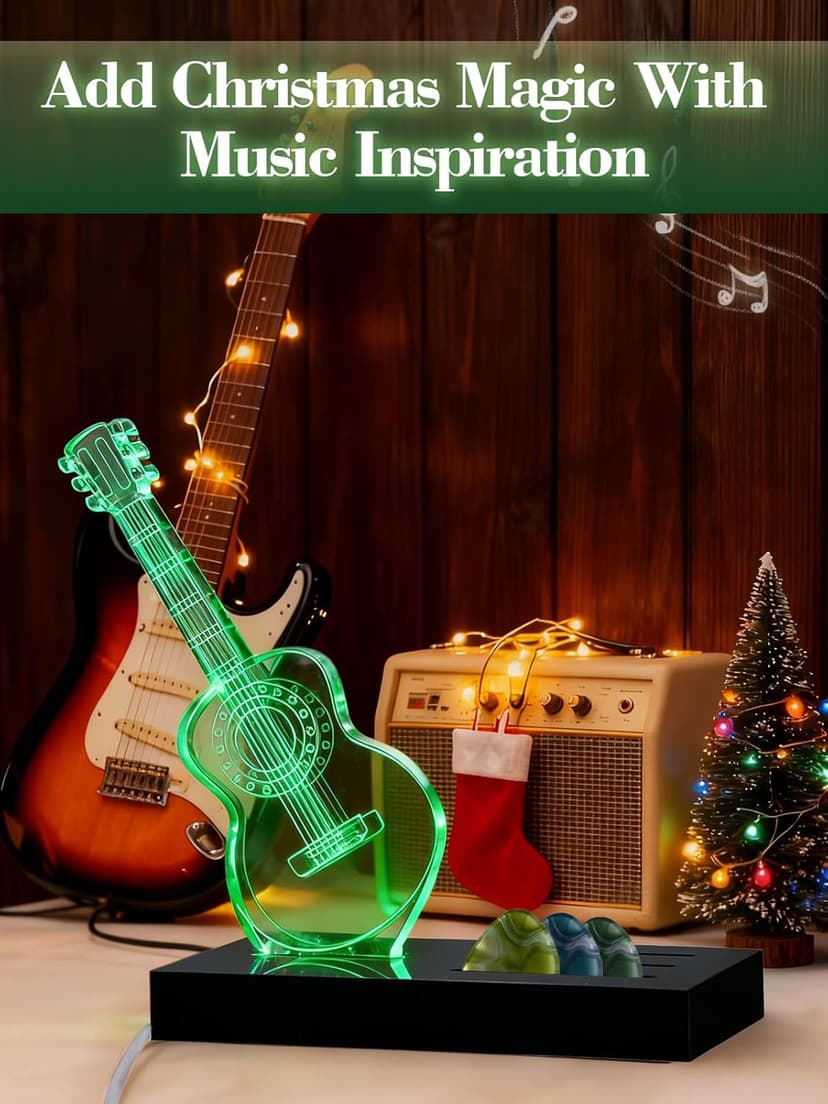 Apipi Light Up Guitar Picks Holder Gifts for Players - 7 Color Changing Acrylic Guitar Night Light with USB-Powered Base