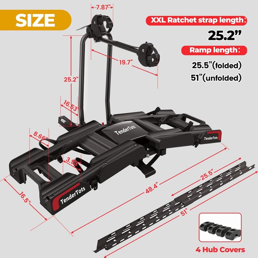 Ebike Rack with Ramp for 2 E-Bikes, Hitch Bike Rack Fits 5" Fat Tire, Heavy-Duty Platform Carrier with Ramp, Foldable Tilting Locking, 2" Receiver for Cars SUVs Trucks, No Assembly