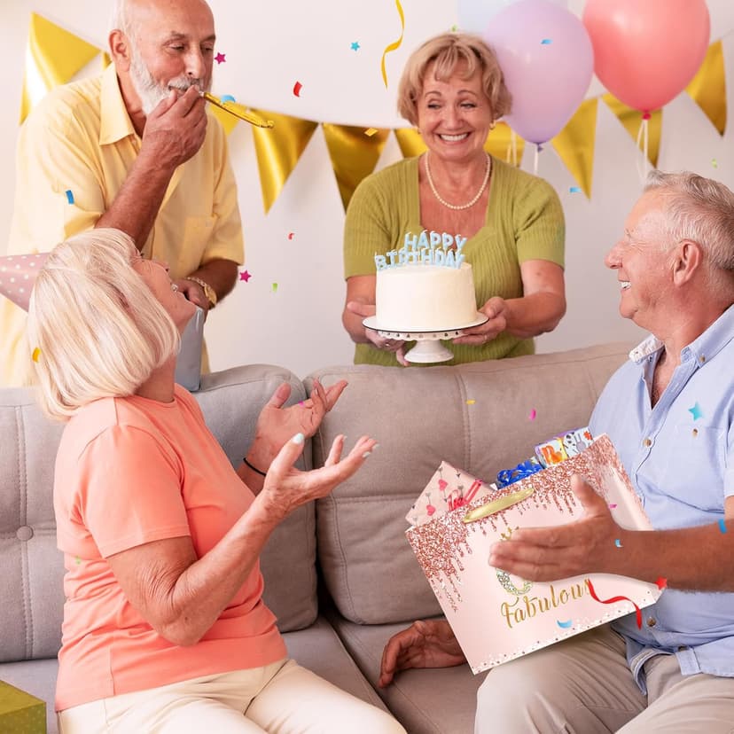 Yoirrat Rose Gold 60th Birthday Gift Bag for Women 60 & Fabulous Large Pink Happy 60th Birthday Gift Bag with Wrapping Paper and Card for 60th Bday Decorations Party Supplies