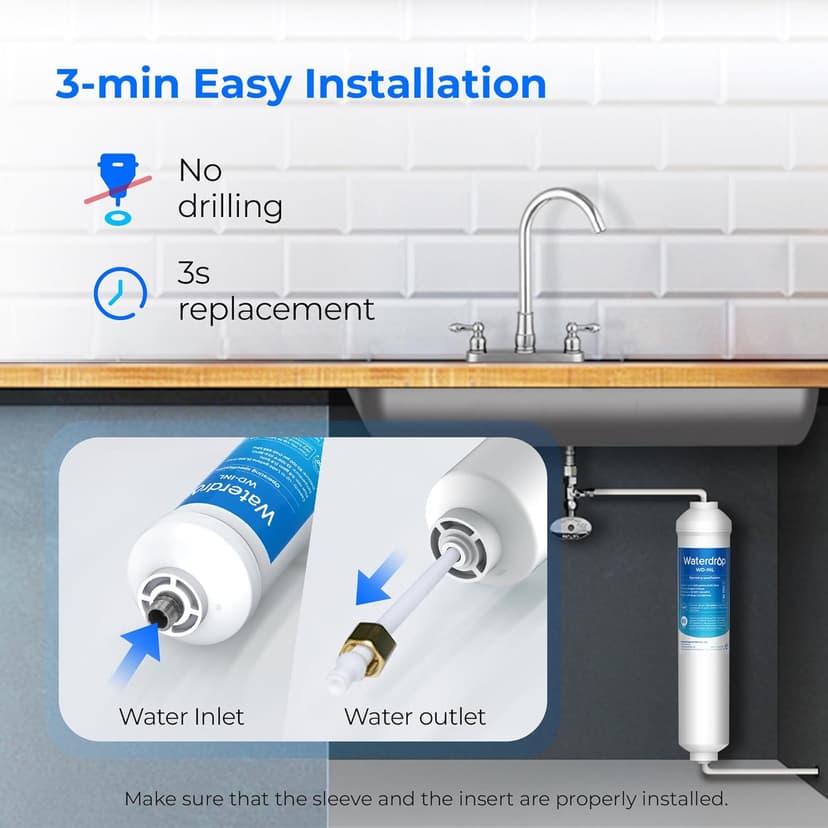 Waterdrop INL Inline Water Filter for Refrigerator and Ice Maker, 1 Year NSF Certified High Capacity Drinking Water Filtration System, Reduces Chlorine, Sediment, Bad Taste & Odor