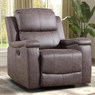 IOMOR Leather Recliner Chair, Manual Recliner Chair for Adults with Overstuffed Arms and Back, Single Sofa Recliner with Cup Holders for Living Room (1, Grey)