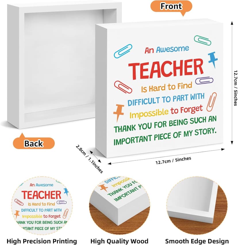 Teacher Appreciation Gifts for Women Men Wooden Box Sign Desk Decor End of Year Christmas Birthday Back to School Gifts for Preschool Kindergarten Teacher Elementary Educators Wooden Plaque
