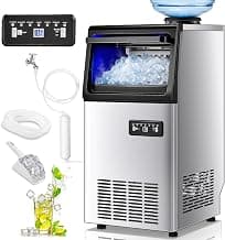 Commercial Ice Maker Machine, 100LBS/24H Freestanding & Undercounter Ice Machine with 2 Water Inlets, 40 PCS/Cycle and 24LBS Storage Bin, Stainless Steel, LED Display & Self-Cleaning for Home Bar